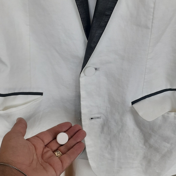 Joe's white Black Leather Collar Trim Tuxedo M blazer Suit Jacket - Picture 4 of 12
